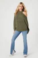 Women's Asymmetrical Open-Shoulder Sweater in Green Small