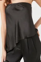 Women's Satin Asymmetrical Strapless Top Black