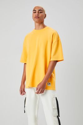 Men Palm Tree Patch Short-Sleeve Sweatshirt in Orange Large