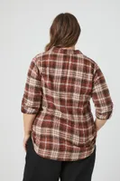 Women's Plaid Flannel Shirt in Brown, 2X