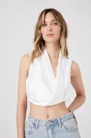 Women's Pleated Surplice Crop Top in White Small