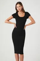 Women's Short-Sleeve Sweater Midi Dress in Black Medium