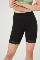 Women's Lace-Trim High-Rise Biker Shorts in Black, XS