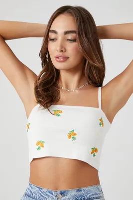 Women's Floral Sweater-Knit Cropped Cami in White Small