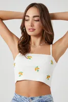 Women's Floral Sweater-Knit Cropped Cami in White Small