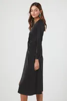 Women's Satin Twist-Front Midi Dress in Black Small