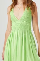 Women's Smocked Ruffle Cami Mini Dress in Lime Medium