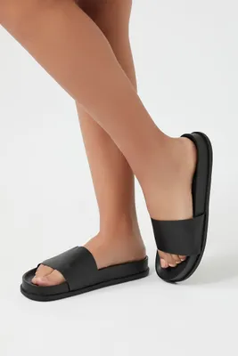 Women's Faux Leather Slides in Black, 10