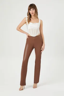 Women's Faux Leather Flare Pants in Chocolate Small