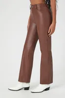 Women's Faux Leather High-Rise Straight Pants in Brown Medium