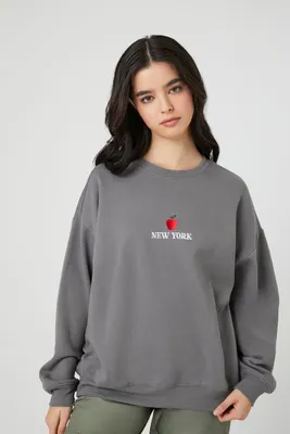 Women's Embroidered New York Pullover in Dark Grey Medium