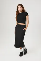 Women's Cropped Rib-Knit T-Shirt in Black Large