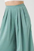 Women's Pleated Satin Palazzo Pants in Seafoam, XS