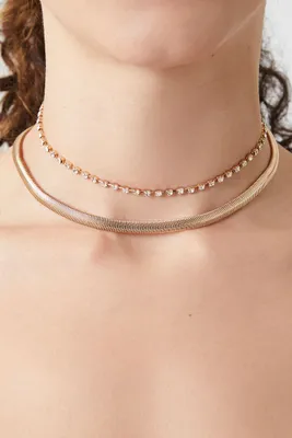 Women's Layered Rhinestone Choker Necklace in Gold