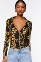 Women's Chain Print Bodysuit in Black/Gold Large