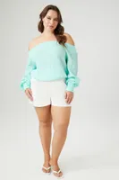 Women's Gauze Off-the-Shoulder Top in Light Blue, 3X