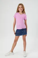 Girls Lettuce-Edge Henley Top (Kids) in Pink, 13/14