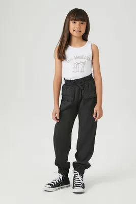 Girls Twill Paperbag Joggers (Kids) in Black, 9/10