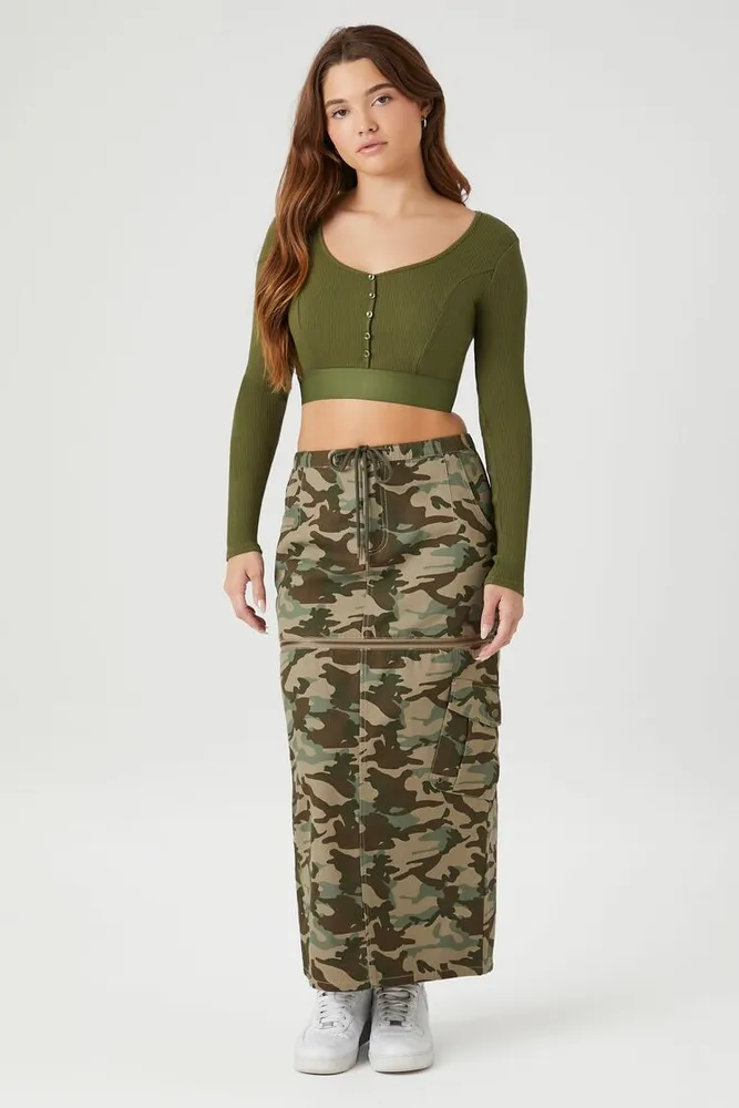 Women's Convertible Camo Print Skirt in Olive, XS