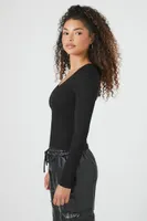 Women's Seamless Ribbed Knit Top in Black, L/XL