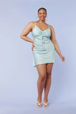 Women's Satin Slip Mini Dress in Blue, 0X