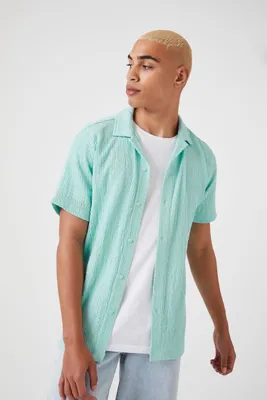 Men Textured Button-Up Shirt in Light Aqua, XXL