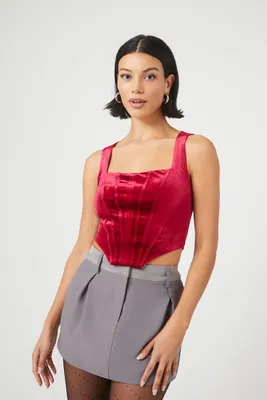 Women's Velvet Bustier Cropped Tank Top in Wine Small