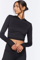 Women's Active Hooded Crop Top in Black Small