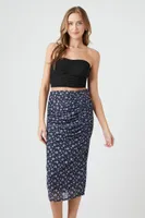 Women's Mesh Floral Print Midi Skirt