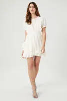 Women's Crochet Lace Ruffle Mini Dress in White Medium