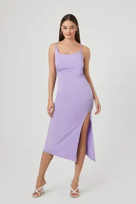 Women's Asymmetrical Cami Slit Midi Dress in Grape Medium