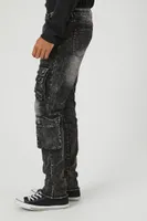 Men Slim-Fit Stone Wash Cargo Jeans in Washed Black, 32