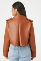 Women's Cropped Faux Leather Jacket in Brown Small