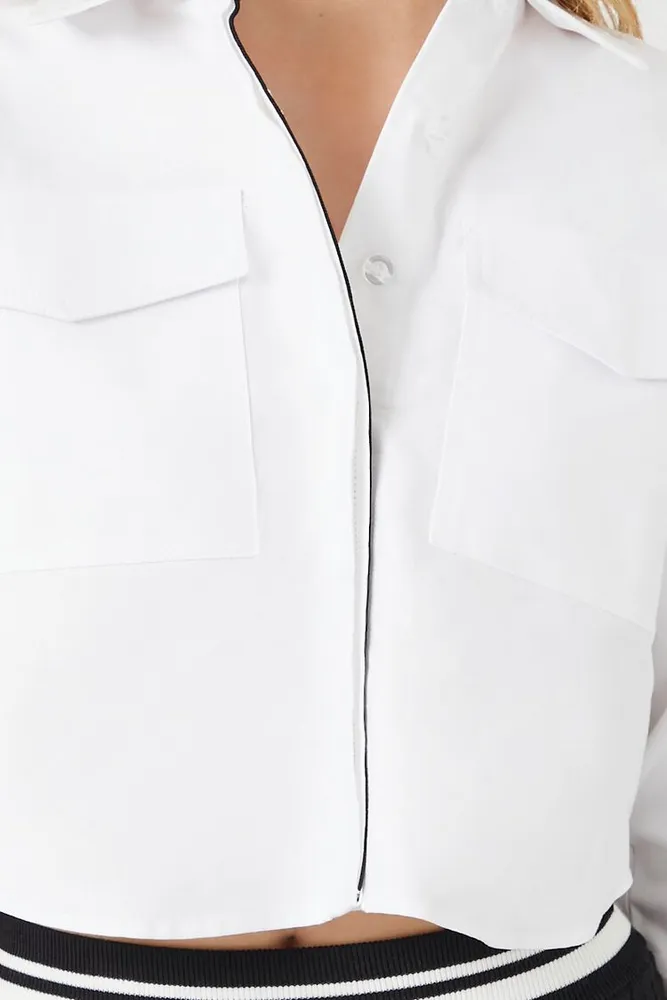 Women's Poplin Cropped Shirt in White, XL