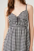 Women's Gingham Tie-Front Mini Dress in Black/White, XL