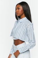 Women's Striped Cropped Shirt in Light Blue Medium