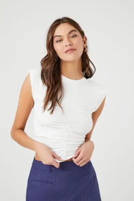 Women's Ruched Cap-Sleeve Crop Top