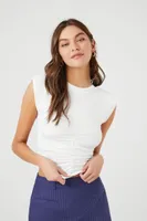 Women's Ruched Cap-Sleeve Crop Top in Sunset Small