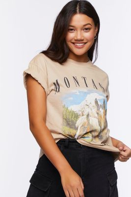 Women's Montana Horse Graphic T-Shirt in Taupe, XL