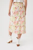 Women's Floral Print Midi Skirt in Rosewater Medium