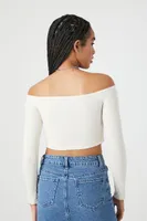 Women's Pointelle Off-the-Shoulder Crop Top