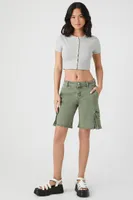 Women's Button-Front Crop Top in Heather Grey, XL