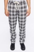 Men Plaid Drawstring Joggers in White, XXL