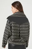 Women's Tweed Chevron Bomber Jacket in Black/White Small