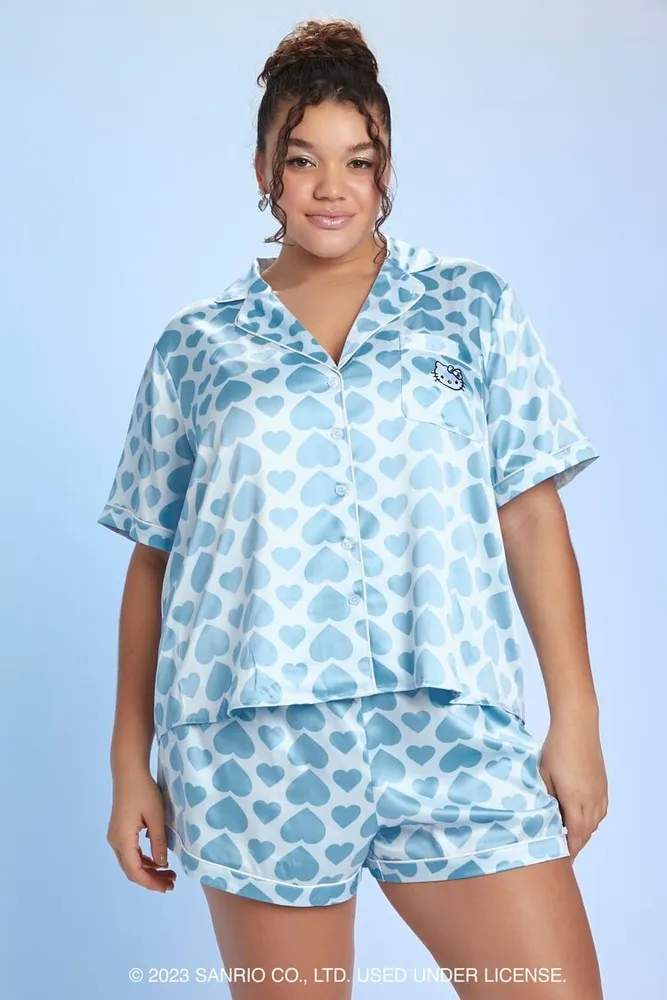 Women's Hello Kitty Shirt & Shorts Pajama Set in Blue, 2X