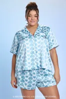 Women's Hello Kitty Shirt & Shorts Pajama Set in Blue, 2X