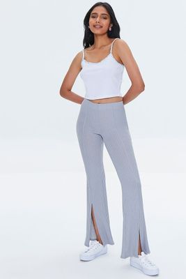 Women's Ribbed Split-Hem Pants in Grey Large
