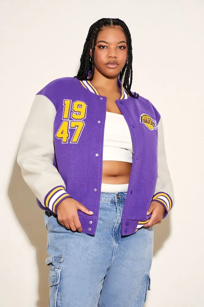 Women's Los Angeles Lakers Letterman Jacket in Purple/Cream, 2X