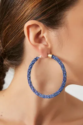 Women's Twisted Rhinestone Hoop Earrings in Blue/Blue