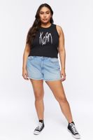 Women's Frayed Zipper Denim Shorts in Light Denim, 2X